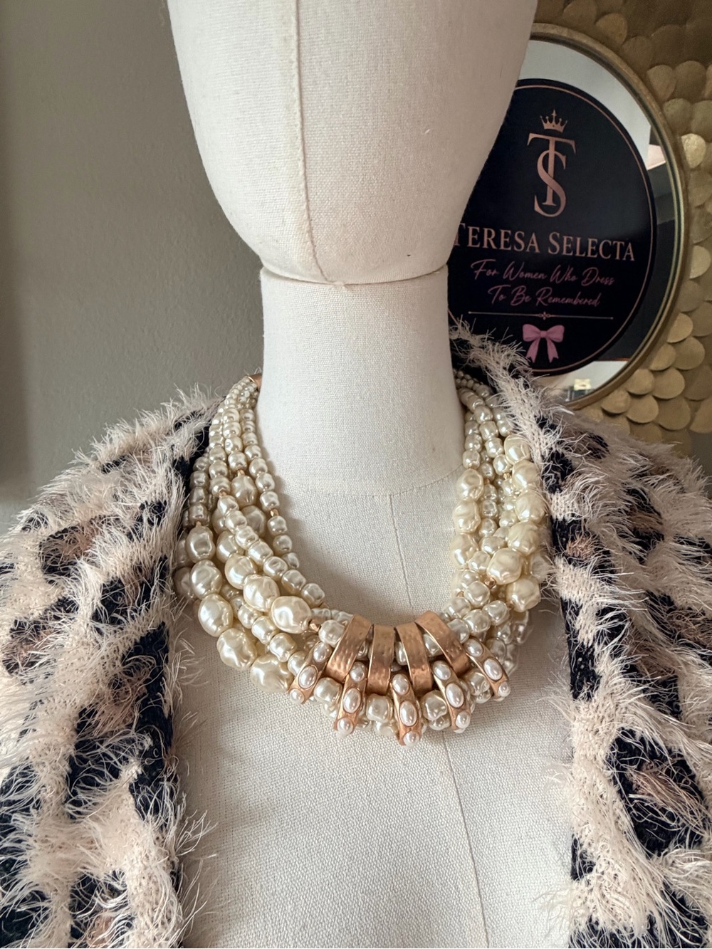 Chico’s Multi Strand Faux Pearl Statement Necklace & Earrings Set Gold Tone - Picture 4 of 12